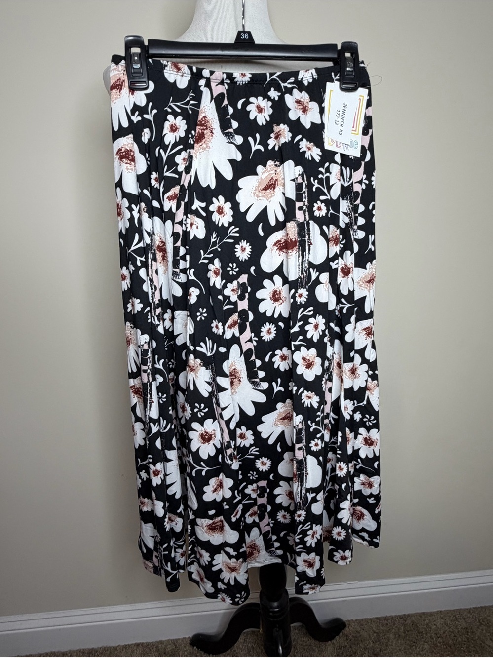 Black Floral Midi Skirt